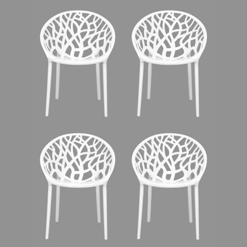 Image of activa Crystal Plastic Arm Chair | Stackable Indoor Outdoor Chair for Home, Balcony, Patio & Garden | Comfortable Designer Armrest Chair | Durable Plastic Seating Furniture (Milky White, Set of 4)