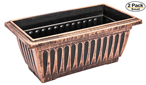 Sapphire Usa 2 Pack Combo Rustic Metal Look Plastic Rectangle Planter With Pre Drilled Hole For Use In Garden Patio Office Ornament Home Décor Long Lasting Reusable Lightweight (14 Inches, Copper) #TOP1
