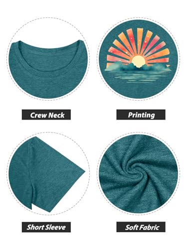 GEMLON Graphic Tees for Women Sunrise Sunset Sunshine T Shirt for Women Outdoor Workout Hawaii Beach Sea Nature Adventure Tee Top(Teal t Shirt L) — view 5