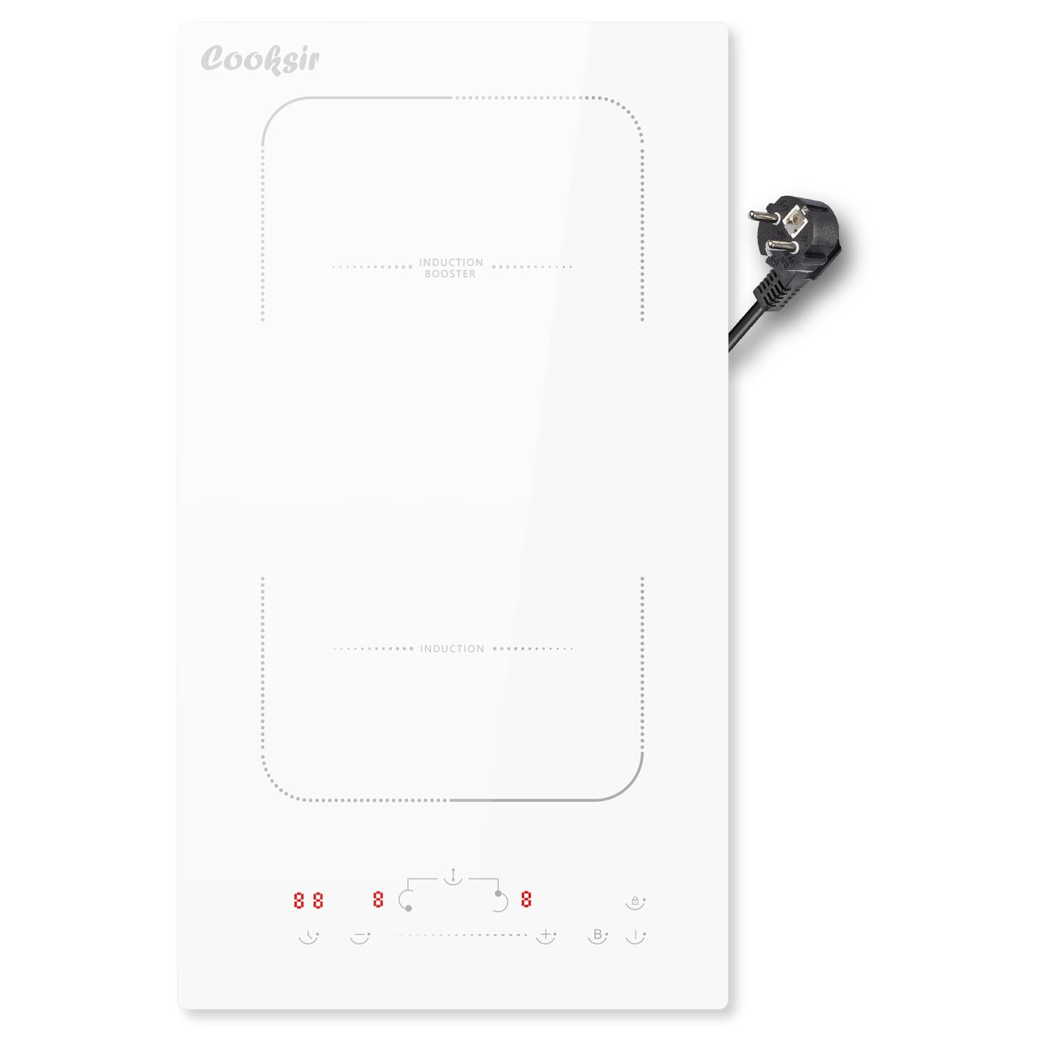 Placa de inducción blanca de 2 fuegos, zona flexible, induccion dos fuegos blanco, función de boost, temporizador, bloqueo de seguridad, 220 V ~ 240 V, 3500 W, con enchufe