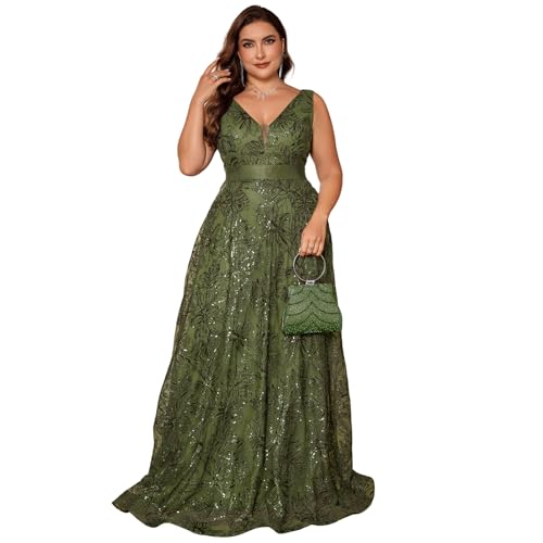 Image of Plus Size Formal Dresses for Women with Embroidery Sequin and V-Neck, A-Line Maxi Dress for Wedding and Cocktail