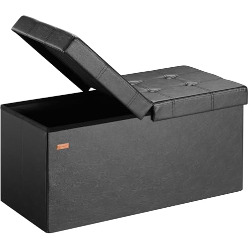 CASARIA® Banco Almacenaje Baúl Capacidad 100L Carga hasta 300kg 80x40x40cm Puff Otomana Plegable Tapizado Acolchado Salón Dormitorio Entrada Negro