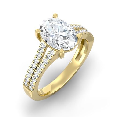 1 1/4 Carat - 3 1/3 Carat Oval and Round Shape Lab Grown Diamond Solitaire Engagement Ring | 10K, 14K Solid Yellow or White Gold Wedding Engagement Ring | D-F Color and VS Clarity2