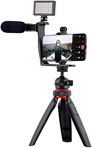 Accessoires PC portable et téléphone 39 T’NB Influence Kit Vidéo pour Smartphone avec Trepied, Kit Vlogging, Lumière LED, Microphone avec Bonnette, 3 Filtres de Couleur, Télécommande sans Fil, Compatible Android/iPhone - Noir