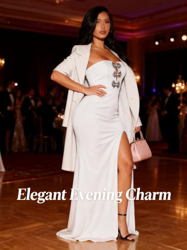 Image of Women's Sexy Strapless Backless High Split Long Maxi Dress Ruched Off Shoulder Sleeveless Bodycon Party Cocktail Dresses