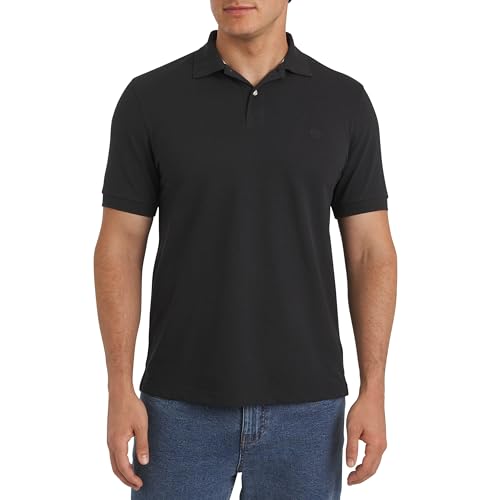 Chaps Men\'s Everyday Casual Classic Fit Stretch Pique Polo Shirt, American Black, Medium