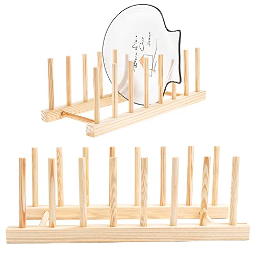HonGien 2 Stück Bambus Abtropfgestell, Tellerhalter, Bambus Geschirrabtropfgestell, Abtropfgestell Holz für Vorratsschüssel Geschirr Tassen CD Buch Cover