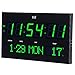 HITO 14.2” Large Oversized LED Wall Clock Seconds Date Day Indoor Temperature Adjustable Brightness Memory Function Adapter Included Decorative for Living Room Office Conference Room Bedroom (Green)