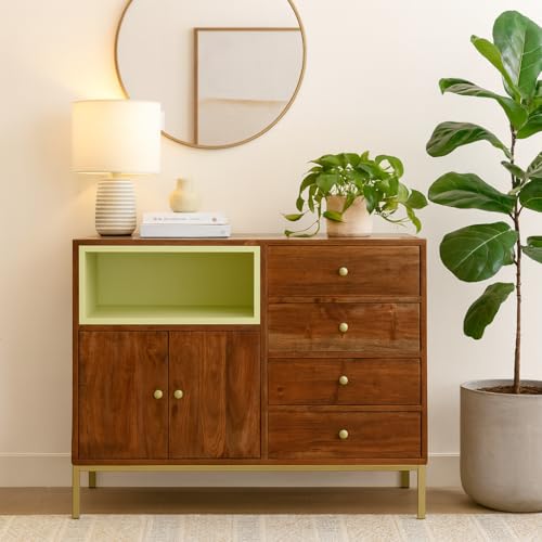 Image of Kalki Solid Wood 4-Drawer Storage Chest | Elegant Drawer Cabinet | Multi-Purpose Storage Cabinet | Finish - Tubaq & Off-White