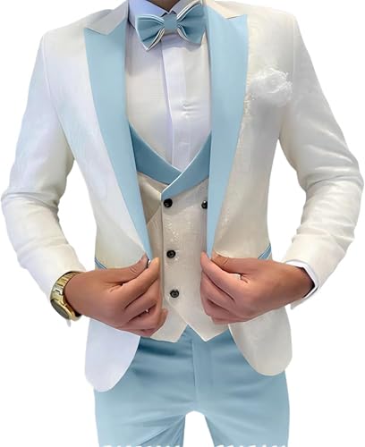Rdzding Men's Jacket Suit Set 3 Piece Slim Regular Fit Suit for Men Daily Business Blazer Tuxedo Wedding Groomsmen Jacket
