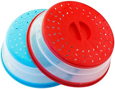 Pack of 2, Collapsible Microwave Food Cover BPA free TPR, 10.5inch, round with grip handle RED+BLUE…