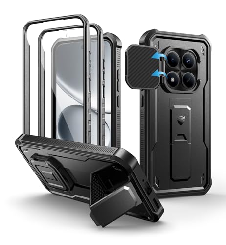 Dexnor Kompatibel mit Xiaomi Redmi Note 15 Pro 5G Hülle Robuste Schutzhülle mit Ständer Kamerarahmen & Integriertem Displayschutz Stoßfeste Full-Body Handyhülle mit 2 Frontblenden - Schwarz