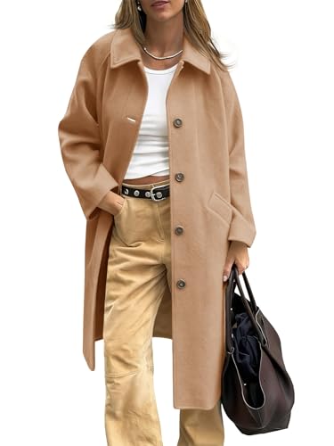 Image of Cicy Bell Womens Long Single Breasted Coats Lapel Collar Peacoat Fall Winter Casual Trench Coat Jacket Outwear