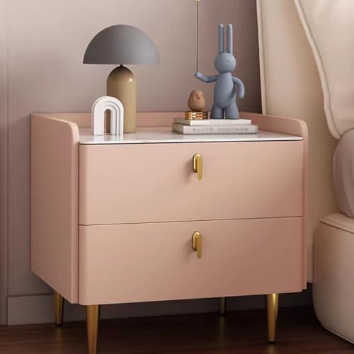 Table de bout de lit moderne en bois massif rose avec 2 tiroirs chic