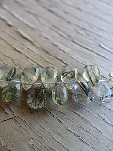 Quartz rutilé vert perles briolettes poires facettées 8x5mm pour fil de soie