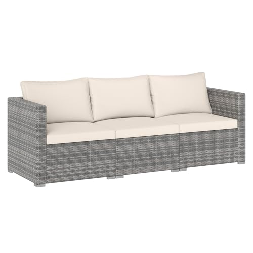 COSTWAY Ensemble de Canapés Modulaires d'Extérieur 3 Pièces, Salon de Jardin en Rotin PE avec Coussins Moelleux, Ensemble de Conversation pour Patio Piscine...
