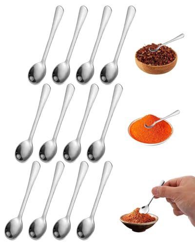 HUVZOR Juego de 12 pequeñas cucharas de café de acero inoxidable,cucharas de té de mango largo,ideales para café con leche,espresso,chocolate caliente,bebidas calientes,postres y helados,7.5CM