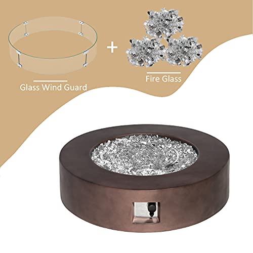 COSIEST-Outdoor-Propane-Fire-Pit-Coffee-Table-w-Dark-Bronze-405-inch-Round-Base-Patio-Heater-50000-BTU-Stainless-Steel-Burner-Wind-Guard-Transparent-Gray-Fire-Glass-Waterproof-Cover