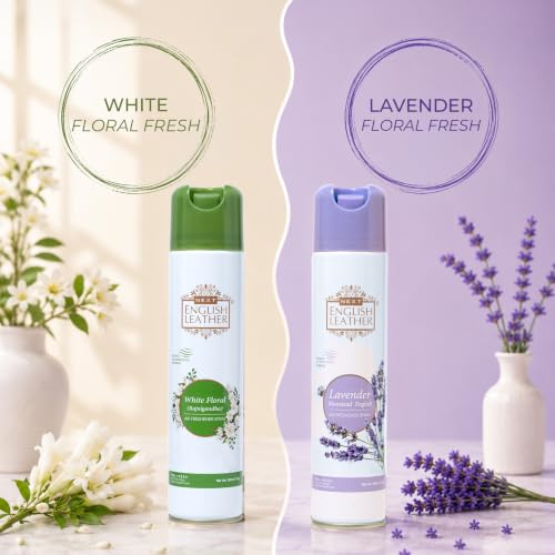 Image of Next Care English Leather Lavender & White Floral Air Freshener Spray for Home, Car & Office - 220 ml Each (Pack of 2) | Room Freshener with Floral Fragrances | Odor Reducing Spray