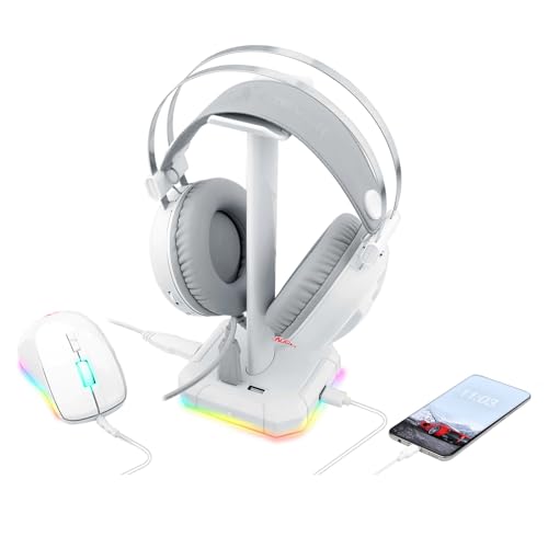 Suporte para Headset e Hub USB Redragon Scepter Branco