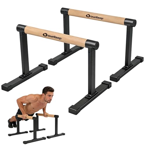 Ourlizep Parallettes Calisthenics Equipment for Handstand Push Ups & More Push Up Handles for Home & Outdoor Fitness with Wooden Handles/Bars Home Gym Equipment