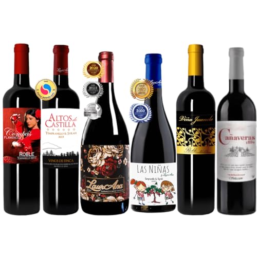 Bodegas Cañaveras Degustación Vinos Tintos - Lote de 6 botellas Vino de la Tierra de Castilla- Pack 6 x 750 ml
