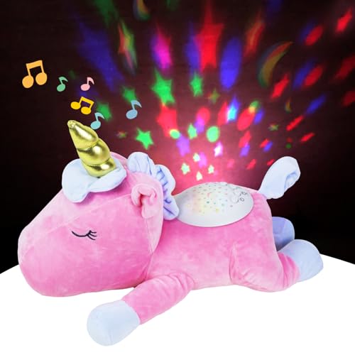Baby Sleep Soothers, Unicorn Plush Toys Night Light - Nursery Decor Night Light Projector Toddler Crib Sleeping Aid, White Noise Machine Baby with Soothing Night Light Display & Lullabies