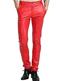Yeokou Men's Skinny Straight Leg Tapered Pu Faux Leather Motorcycle Biker Pants (34, Red)