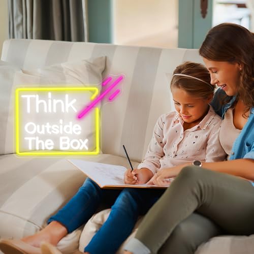 Think Outside The Box Neon Sign, Dimmable LED Neon Light for Wall Decor, USB Powered Acrylic Sign for Office, Bedroom, Classroom, Studio & Creative Space Decoration 16.14 x 11.81" — view 4