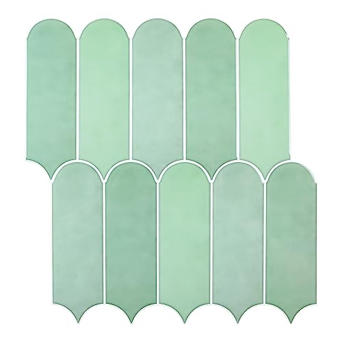 Green Peel and Stick Wall Tiles, Self Adhesive Removable Renter Friendly Backsplash - Feather Tile (10 Sheets)