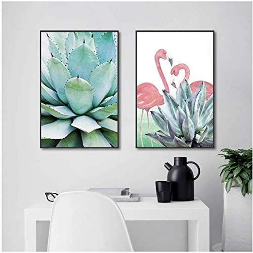 Plante tropicale flamingo peinture décorative moderne murale 50x70
