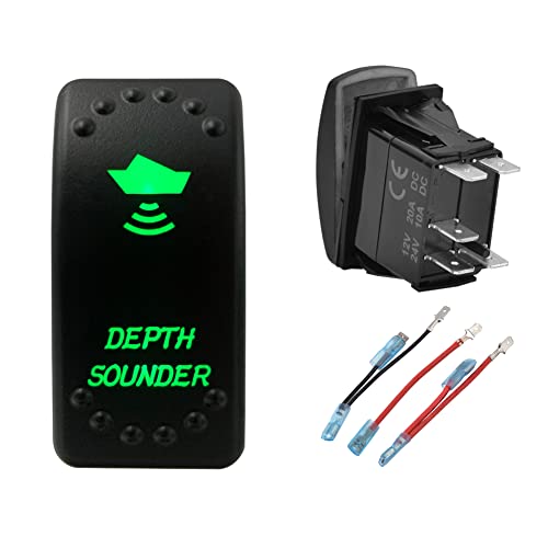 Image of Green Backlit Rocker Switch 5 Pin ON-Off Laser Etched Button Switch with Wires for Car Marine Boat UTV 20A /12V 10A /24V (Depth Sounder)