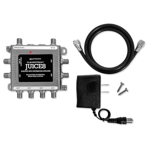 Antennas Direct JUICE8 TV Antenna Distribution Amplifier, 8-Output, Weatherproof, Silver