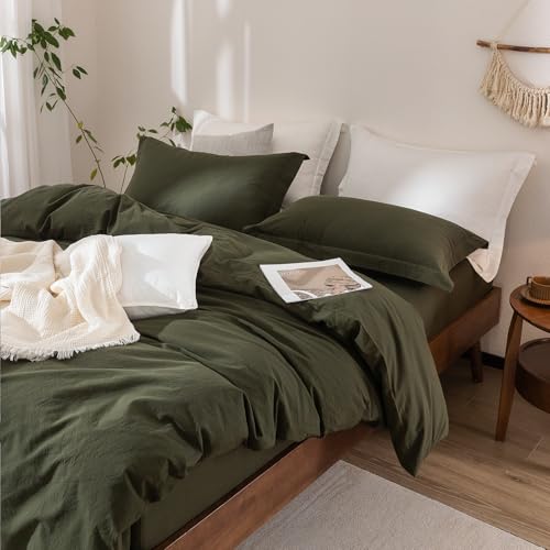 Warm Moment 3Pcs Olive Green Solid King Duvet Cover Set Washed Cotton by Warm Moment - Used condition - Image 6