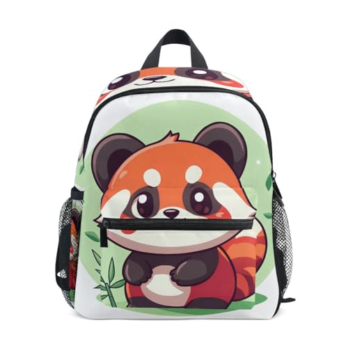 ISAOA Kleiner Panda mit Pflanzen, Schulrucksack, Kleinkind, Vorschule, Schultasche, Kindergarten, Schultasche, lässiger Tagesrucksack für Jungen und Mädchen