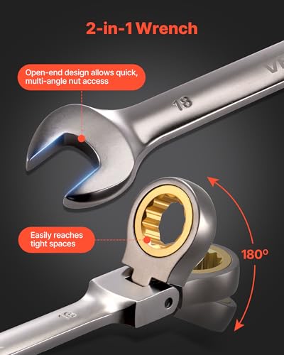 Image of VEVOR Flex-Head Ratcheting Wrench Set, 12-Piece Metric 8 mm to 19 mm, 72 Teeth, Cr-V Steel Ratchet Flexible Combination Wrench Set with Roll Up Pouch, for General Household and Automotive Repairs