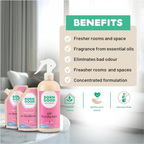 Image of Born Good Plant Based Concentrated Air freshener Spray for Home And Office, Himalayan Winter Fragranc, Makes 1 L, Biodegradable, Non-Toxic And Eco-Friendly - 50 ml Each (Pack of 2) + 1 Empty Bottle