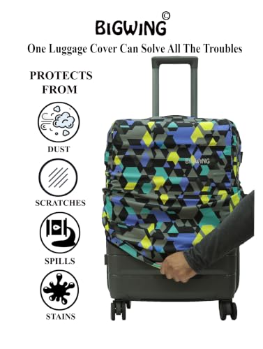 Image of BIGWING Protective Luggage Cover in Polyester Fabric with Abstract Multicolor Print for | Large Size 28' inch 75 cm | Hard Luggage (Fiber) Trolley Bag Cover