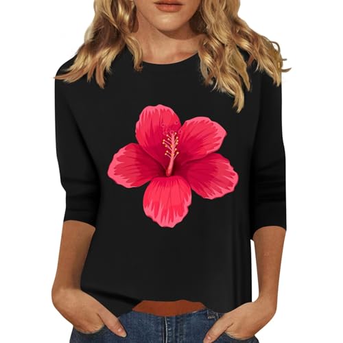 HTHLVMD Womens 3/4 Length Sleeve Tops 2025 Fall Fashion Floral Print Crewneck Causal Trendy Tunic Tops for Women