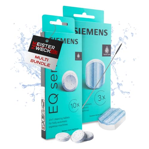 MEISTERZWECK4U 10x Reinigungstabletten & 3x Entkalkungstabletten, kompatibel mit Siemens EQ Series Kaffeevollautomaten inklusive Reinigungsbürste - Reinigung & Kalkentfernung für Kaffeeautomat MEISTERZWECK4U 10x Reinigungstabletten & 3x Entkalkungstabletten, kompatibel mit Siemens EQ Series Kaffeevollautomaten inklusive Reinigungsbürste - Reinigung & Kalkentfernung für Kaffeeautomat