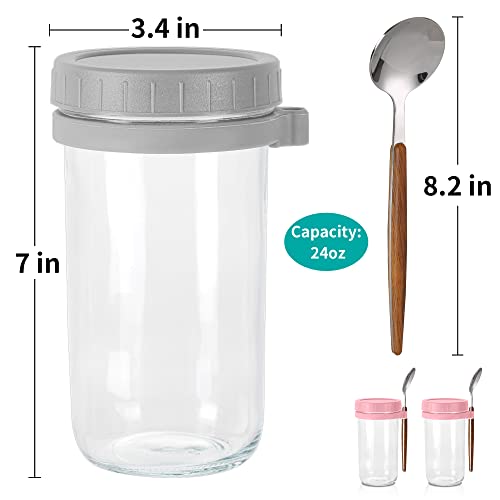 Guutry Overnight Oats Containers With Lids And Spoons: 24 Oz Mason Jars For Overnight Oats - 2 Pack Glass Food Storage Containers For Oatmeal - Meal Prep Container/Canning Jars/Food Jars & Canisters #TOP1