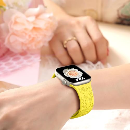 Image of SNBLK 6 Pack Floral Engraved Bands Compatible with Apple Watch Bands 40mm 41mm 42mm 38mm 44mm 45mm 46mm 49mm Women Men, Silicone Flower Pattern Strap for iWatch Series 11 10 Se Ultra 9 8 7 6 5 4 3 2 1