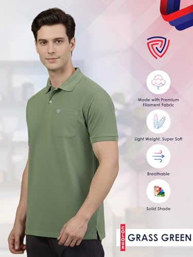 Image of Lux Cozi Men's Cotton Blend Polo T-Shirt with Chest Pocket | Collar T-Shirts for Men | Half Sleeves | Plain - Regular Fit (Pack of 2)