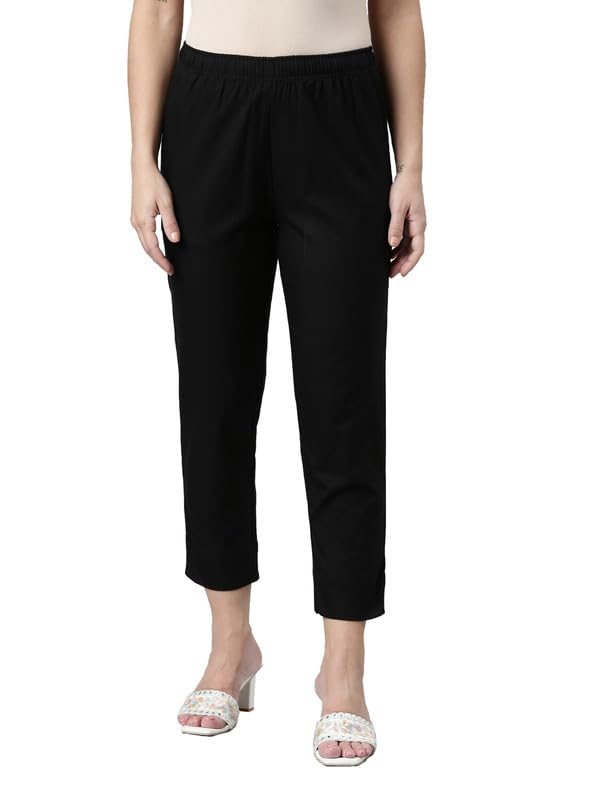 Image of GO COLORS Solid Cropped Pencil Pant for Women | Breathable, Side Pocket
