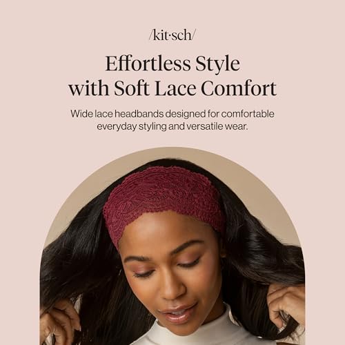 Kitsch Lace Wide Headbands for Women Non Slip - Cherry Lacquer & Dusty Pink - image 8