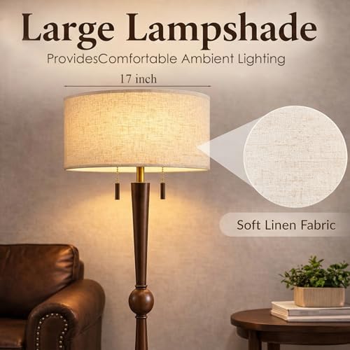Image of MOFFE Solid Wood Floor Lamp for Living Room with Wooden Pull Chains