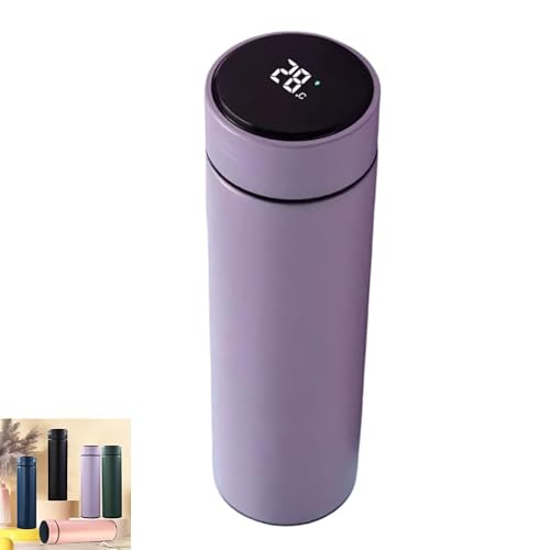 Image of Insulated Stainless Steel Travel Mug 500ml with LED Temperature Display Lid, Vacuum Thermal Bottle, Keeps Cold 24h Hot 12h, Leakproof Portable Water Bottle for Coffee Gym Office Travel - Purple