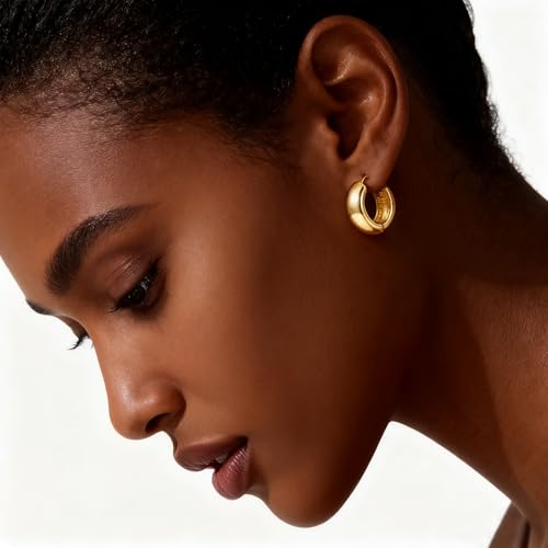 Gold Hoop Earrings for Women Chunky Thick Huggie Hoops 14K Gold Plated Small Simple Earrings Jewelry Gift4