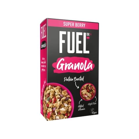 FUEL10K Protein Boosted, Chunky Granola, Super Berry, 6 x 400 Gram Box - High Fibre, Vitamin Boosted, Vegan Cereal with Mixed Fruit Pieces, Jumbo Oats & Pumpkin Seeds Cover
