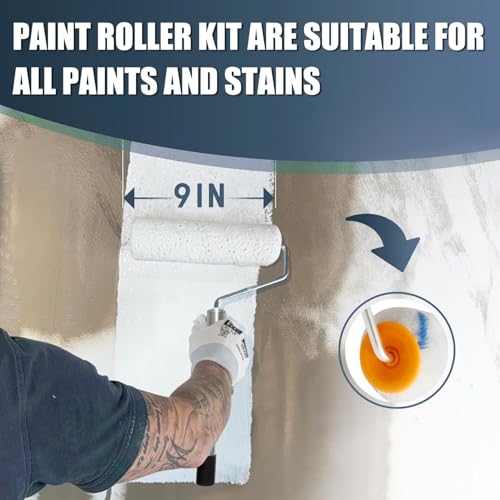 Farbroller Wandfarbe, Farbroller, Malerrolle, 3 Stücke Farbwalze 23 cm, Verdickter Stab, 17-83 inch Alulegierung Teleskopstab, Wandpinsel für Wände, Decke und Holz, Farbroller-Verlängerungsstange